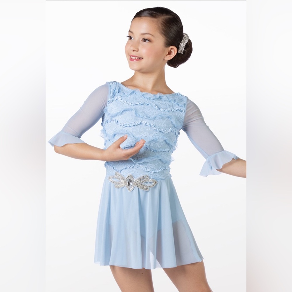 Weissman Go Your Own Way lyrical dance costume sky blue, lace ruffles, SC